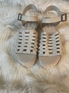 Kelsi Dagger Cream Woven Ankle-Strap Platform Sandal
